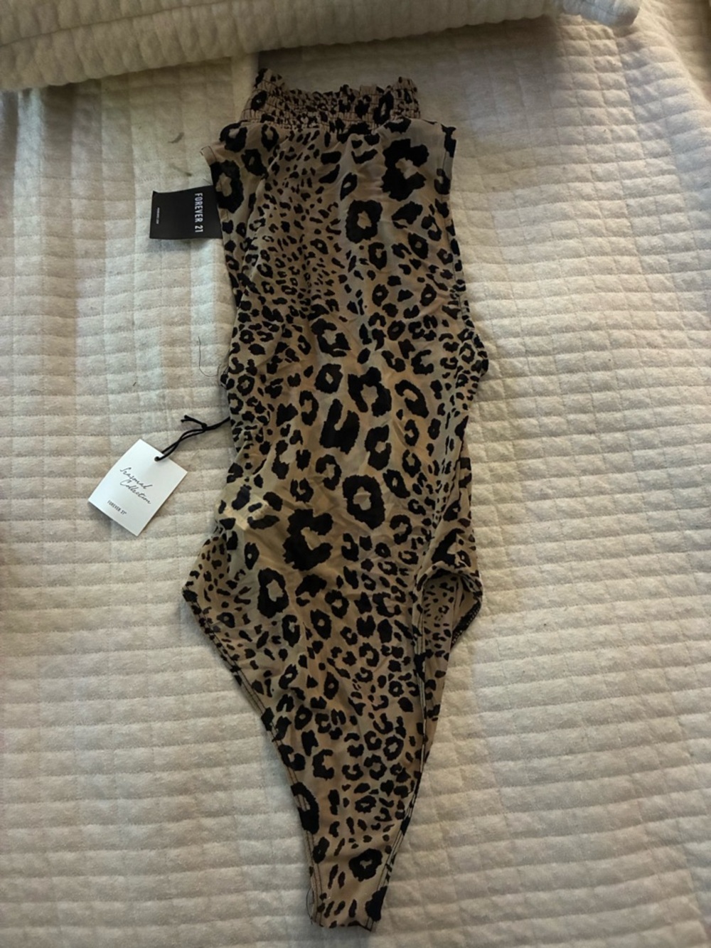 Forever 21 Leopard Print One-Piece Bodysuit - Tan & Black